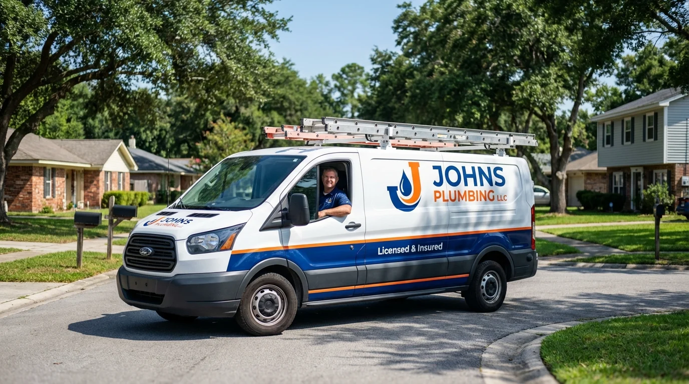 Johns Plumbing LLC service van in Ocean Shores, WA