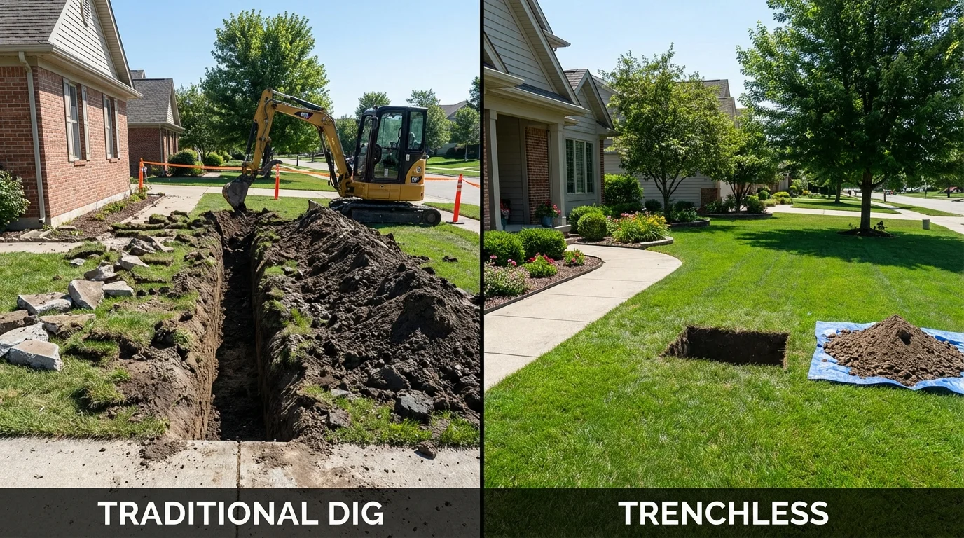 Trenchless sewer repair with minimal yard damage versus traditional excavation in Ocean Shores, WA